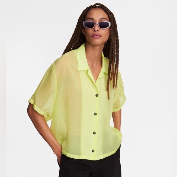 Rag and Bone / NWT  Reed viscose neon green camp oversized shirt large L - Picture 1 of 6